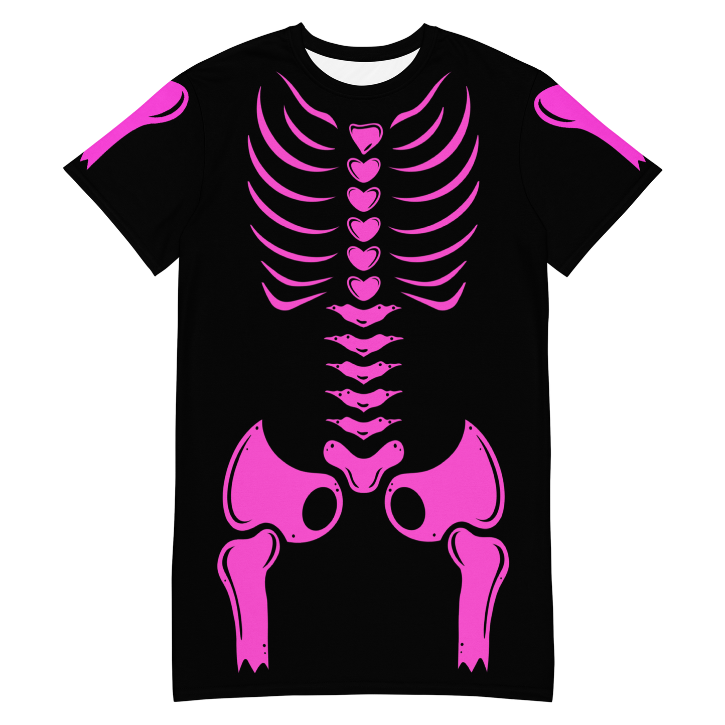 Pink Skeleton - Women’s Black Halloween T-shirt Dress