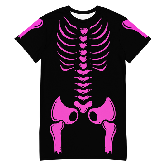 Pink Skeleton - Women’s Black Halloween T-shirt Dress