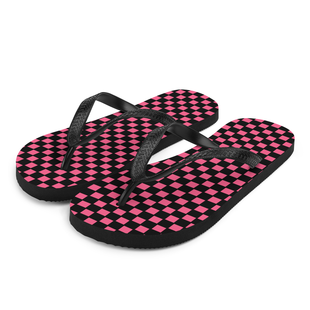 Pink Checkers - Unisex Adult Checkered Flip-Flops